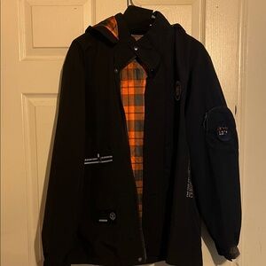 Men's Black Jacket with Orange Plaid Lining